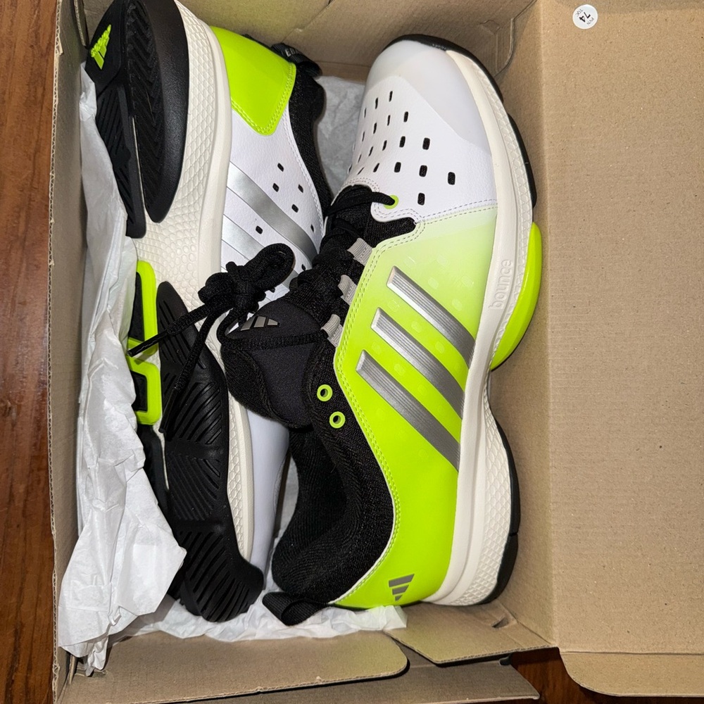 Adidas Brand New White and Lime Green Athletic Shoes